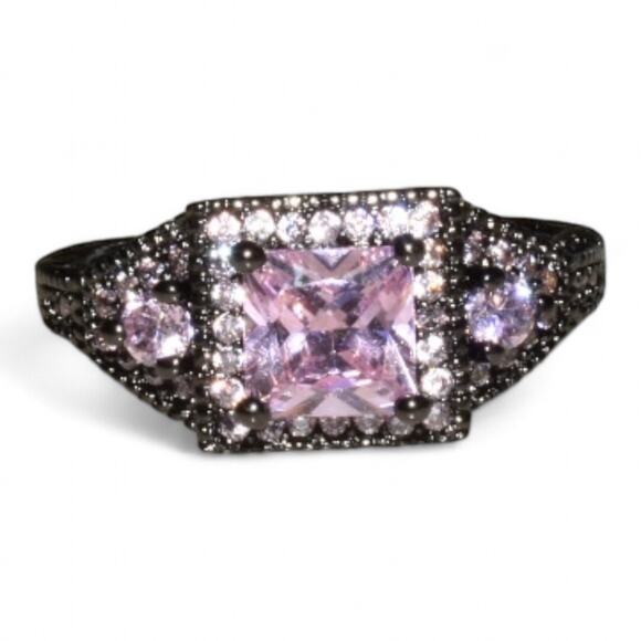 Unbranded Jewelry - Pink Ice Cubic Zirconia Halo Ring 10k Gold Filled Black Gold Size 7